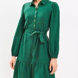 LOFT Forest Green Long Sleeve Dress